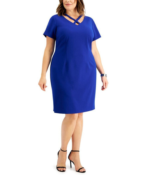 Plus Size Cross-Front Sheath Dress