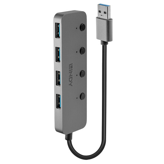 Lindy 43309 хаб-разветвитель USB 3.2 Gen 1 (3.1 Gen 1) Type-A 5 Мбит/с Серый