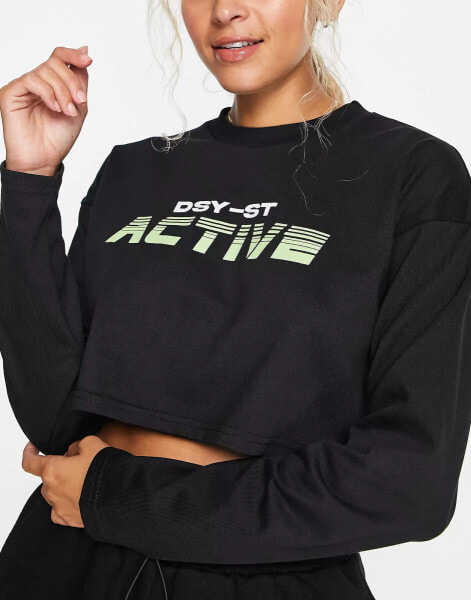 Daisy Street Active Neon long sleeve crop top in black