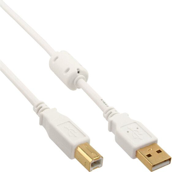 InLine USB 2.0 Cable Type A male / B male - gold plated - w/ferrite - white - 10m
