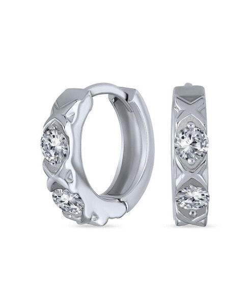 Elegant Cubic Zirconia CZ Accent Criss Cross OXOX Huggie Small Hoop Earrings For Women Sterling Silver