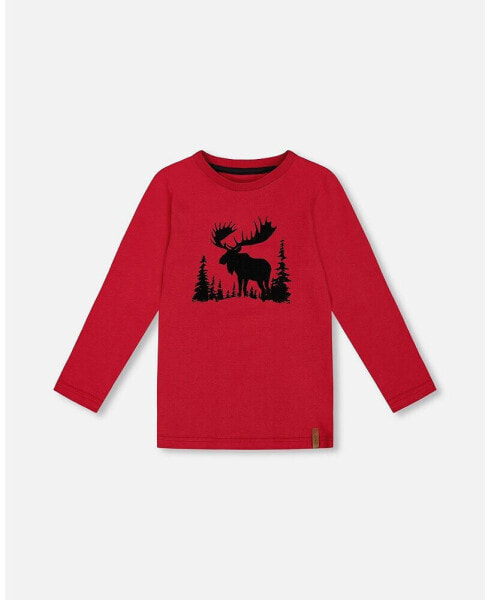 Baby Boys Baby T-Shirt Red With Moose Print