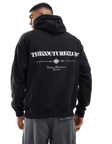 The Couture Club script multi graphic hoodie in black