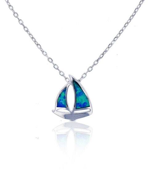 Created Opal Ship Necklace in Sterling Silver