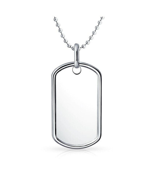 Mens Large Army Military Dog Tag Pendant Necklace Sterling Silver Long Bead Ball Chain 16 Inch