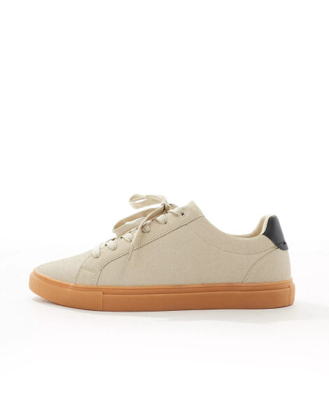 ASOS DESIGN beige suedette trainers with gum sole