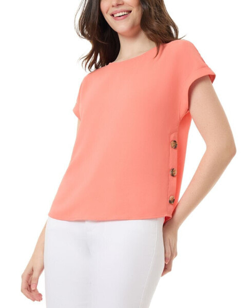 Women's Crewneck Short-Sleeve Button-Trim Top