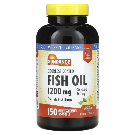 Odorless Coated Fish Oil, Natural Lemon, 1,200 mg, 150 Softgels