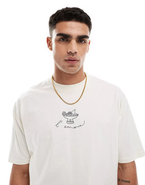 ASOS DESIGN boxy oversized t-shirt with abstract chest print in off white