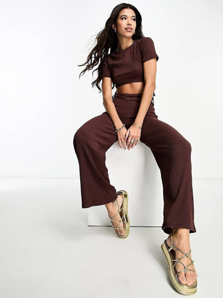 ASOS DESIGN crinkle 2 in 1 cut out jumpsuit in brown