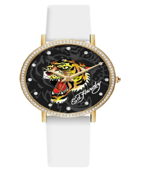 Часы и аксессуары Ed Hardy Женские кварцевые с белым силиконовым ремешком 38 мм