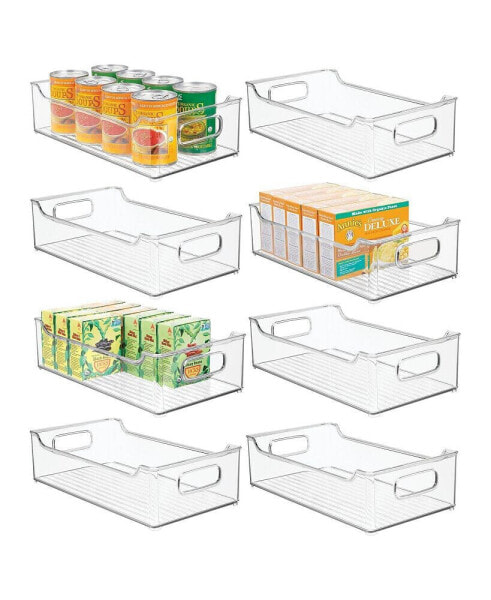 Wide Plastic Kitchen Storage Container Bin with Handles, 8 Pack - Clear