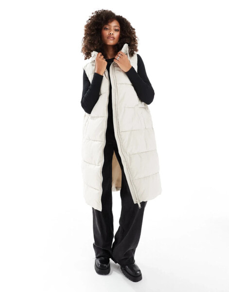 Vero Moda padded longline gilet in stone