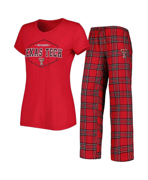 Women's Red and Black Texas Tech Red Raiders Badge T-shirt and Flannel Pants Sleep Set