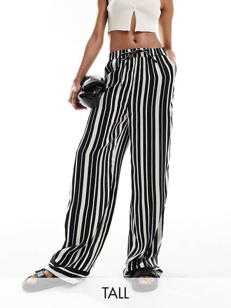 ONLY Tall wide leg trouser in black and white stripe