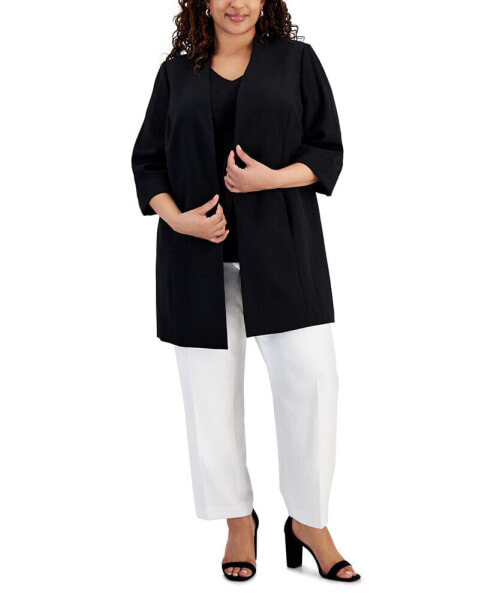 Plus Size Open-Front Stretch-Crepe Stand-Collar Topper Jacket
