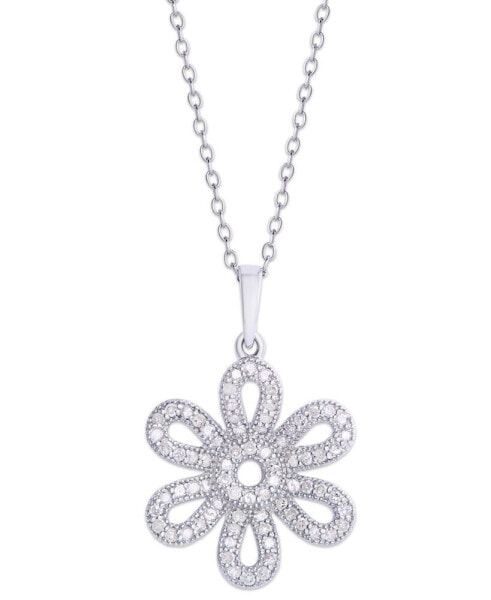 Diamond 3/8 ct. t.w. Flower Pendant Necklace in Sterling Silver