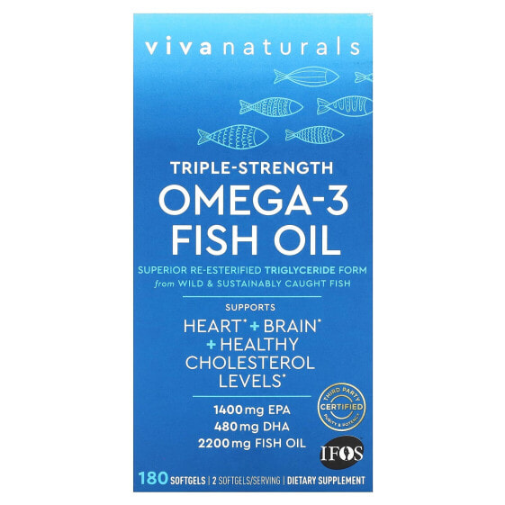 Viva Naturals, рыбий жир с омега-3, тройная сила, 1100 мг, 180 капсул