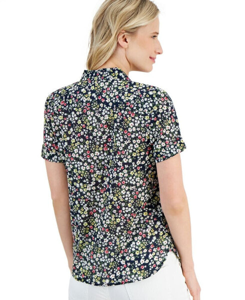 Women's Cotton Ditsy-Floral Print Camp Shirt
