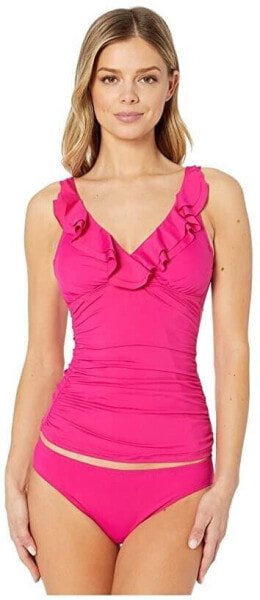 LAUREN Ralph Lauren 285415 Women Solids Ruffle U/W Tankini Swimwear, Size 16