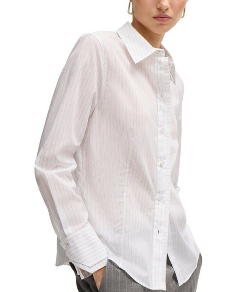 Women's Pinstripe Cotton Long-Sleeved Blouse