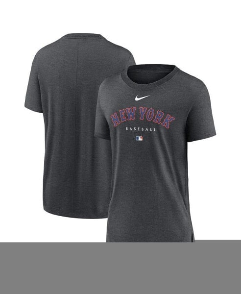 Women's Heather Charcoal New York Mets Authentic Collection Early Work Tri-Blend T-shirt