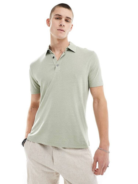 Abercrombie & Fitch open collar linen polo in light green