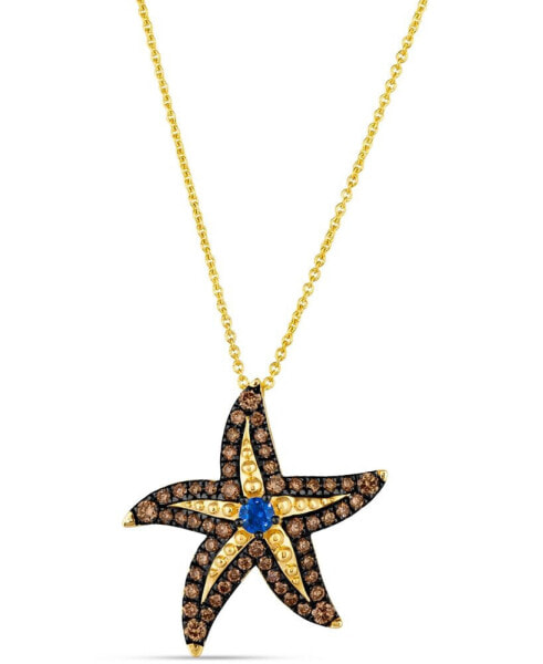 Le Vian chocolatier® Blueberry Sapphire (1/10 ct. t.w.) & Chocolate Diamond (1/2 ct. t.w.) Starfish Pendant Necklace in 14k Gold, 18" + 2" extender