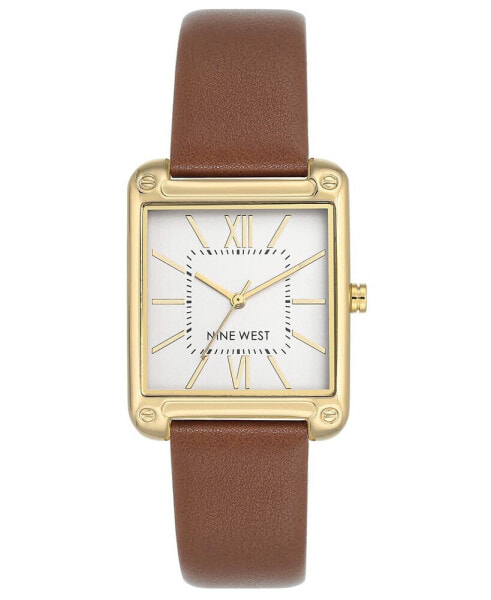 Women's Gold-Tone and Brown Faux Leather Strap Watch 29mm