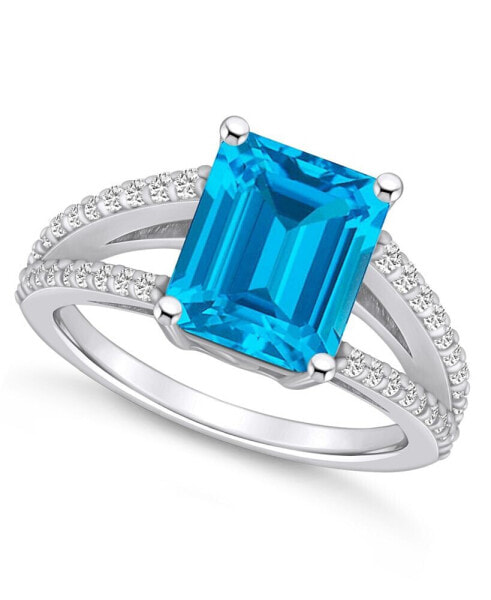 Blue Topaz and Diamond Accent Ring in 14K White Gold