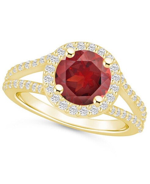 Garnet (2-1/2 ct. t.w.) and Diamond (1/2 ct. t.w.) Halo Ring in 14K Yellow Gold