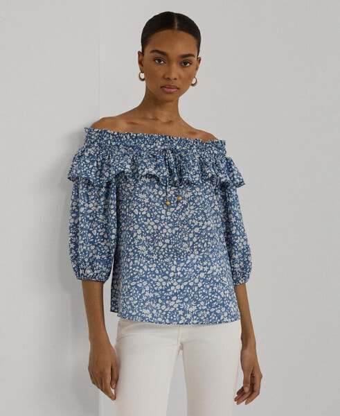 Women's Cotton Ruffled Off-The-Shoulder Blouse