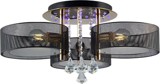 Lampa sufitowa Mdeco Sufitowa LAMPA glamour ELMDRS8006/3 TR NET MDECO metalowa OPRAWA crystal z pilotem złota czarna