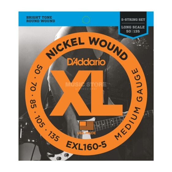 D'Addario Bass Strings XL Nickel 50-135 50-70-85-105-135, EXL160-5