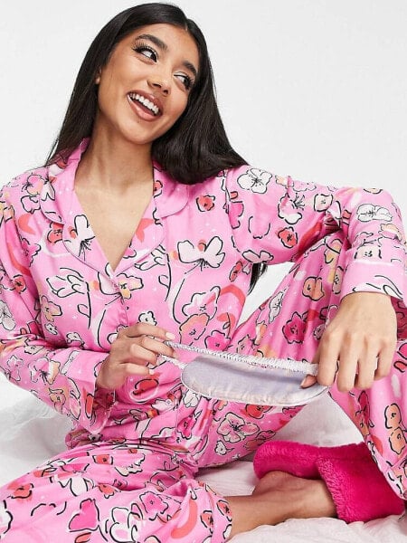 ASOS DESIGN modal floral shirt & trouser pyjama set in pink