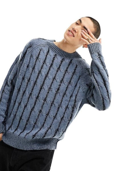 COLLUSION cable knit plated crew neck knitted jumper in blue