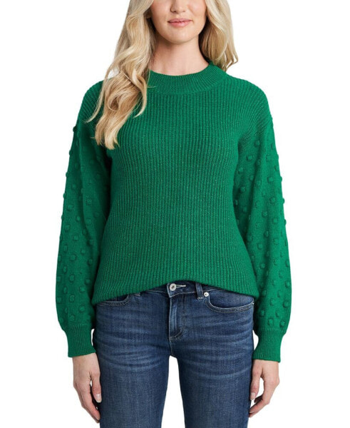 Women's Crewneck Bobble Detail Long Sleeve Sweater