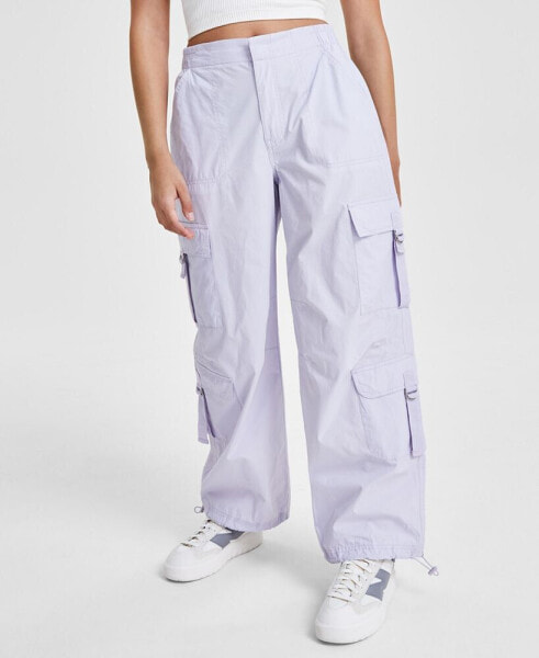 Juniors' Cotton High-Rise Baggy Cargo Pants