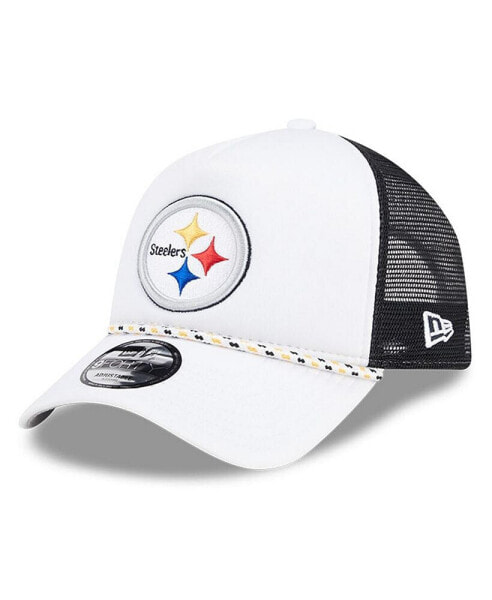 Men's White/Black Pittsburgh Steelers Court Sport Foam Front A-Frame 9FORTY Adjustable Trucker Hat