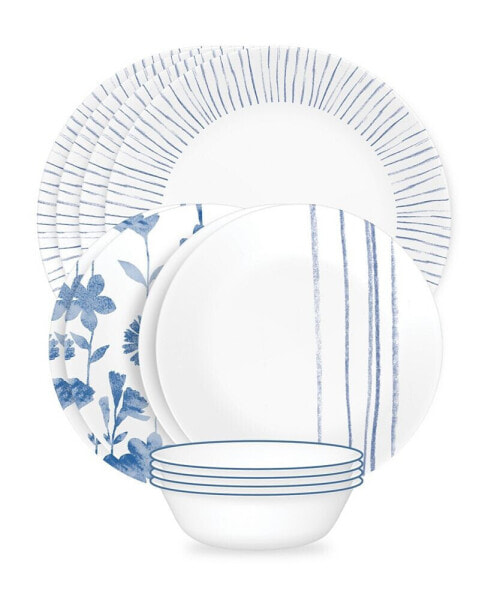 Botanical Stripes 12-pc Dinnerware Set, Service for 4