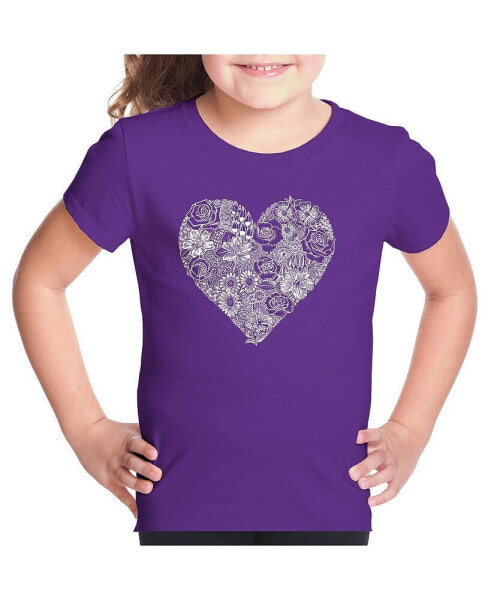 Big Girl's Word Art T-shirt - Heart Flowers