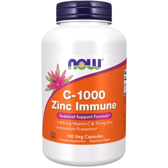 NOW C-1000 Zinc Immune Комплекс с витамином С 1000 мг и цинком для иммунной поддержки 180 веганских капсул 1796₽