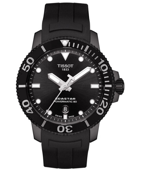 Men's Swiss Automatic SeaStar Black Rubber Strap Diver Watch 43mm