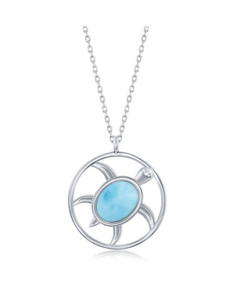 Sterling Silver Oval Larimar Turtle Round Necklace