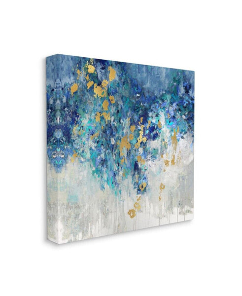 Abstract Blue Gold-Tone Paint Design Art, 24" x 24"