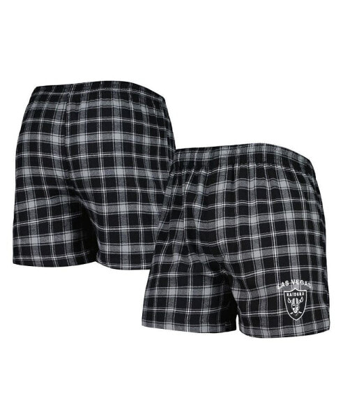 Men's Black, Silver Las Vegas Raiders Ledger Flannel Boxers