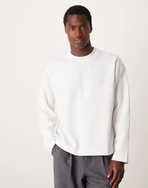 ASOS DESIGN Premium interlock oversized boxy long sleeve high neck t-shirt 300gsm in white