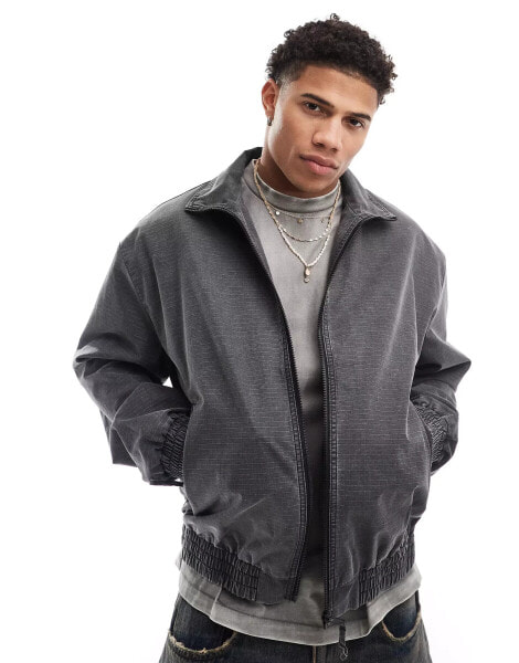 ASOS DESIGN oversized washed harrington jacket in grey