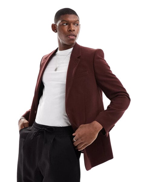 River Island slim suit jacket in dark red