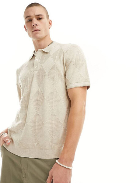 Abercrombie & Fitch knitted polo in oatmeal marl